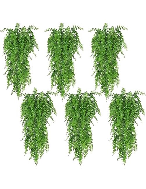 Huryfox Artificial Hanging Fern Plant - 6P Decorative Fake Ivy Leaves Indoor Outdoor Fake Foliage Decor for Living Room Kitchen 