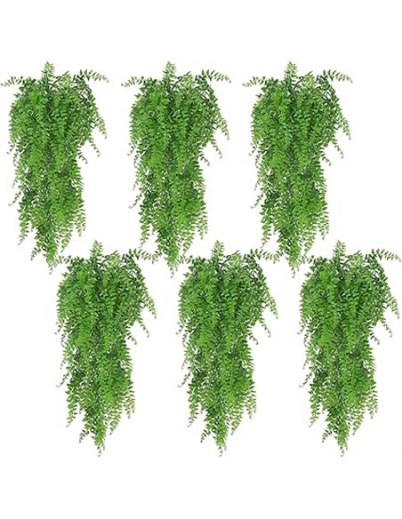 Huryfox Artificial Hanging Fern Plant - 6P Decorative Fake Ivy Leaves Indoor Outdoor Fake Foliage Decor for Living Room Kitchen 
