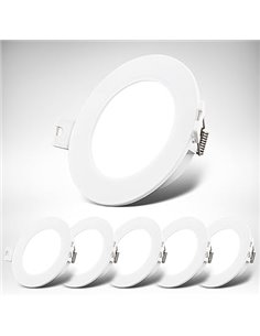 B.K.Licht - Juego de 6 focos empotrables LED 230V luz plana, blanco neutro, 3W 330lm c/u, LED Spot, focos de techo, 68mm, 90x28m