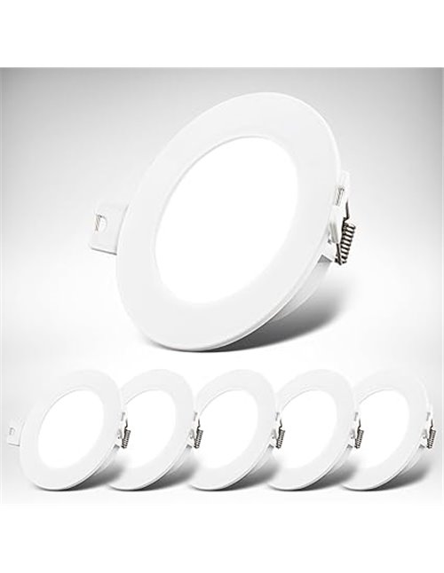 B.K.Licht - Juego de 6 focos empotrables LED 230V luz plana, blanco neutro, 3W 330lm c/u, LED Spot, focos de techo, 68mm, 90x28m