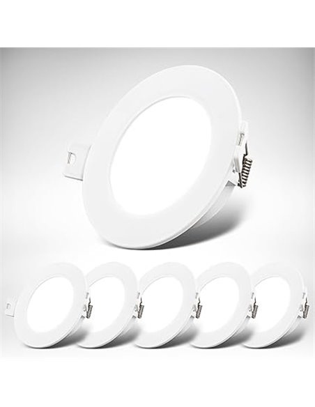 B.K.Licht - Juego de 6 focos empotrables LED 230V luz plana, blanco neutro, 3W 330lm c/u, LED Spot, focos de techo, 68mm, 90x28m
