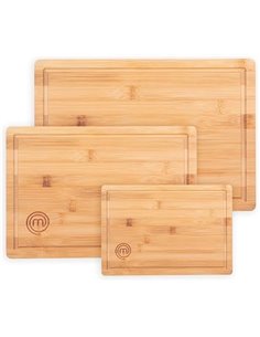 MasterChef Tablas de Cortar Cocina, Juego de 3 Piezas de Tabla en Bambu - 38x27,5 cm / 34x23,5 cm / 23x15 cm, Ideal como Cortar 