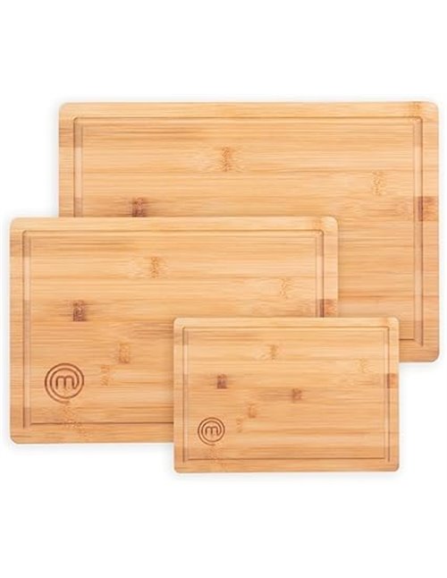 MasterChef Tablas de Cortar Cocina, Juego de 3 Piezas de Tabla en Bambu - 38x27,5 cm / 34x23,5 cm / 23x15 cm, Ideal como Cortar 