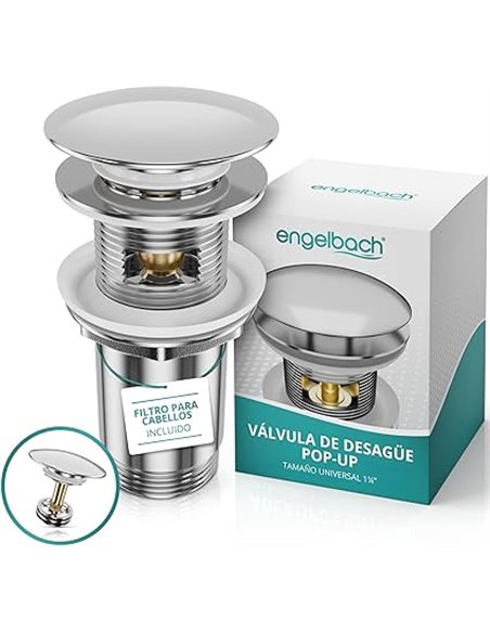 Engelbach® Válvula Universal desagüe Lavabo con rebosadero - Click Clack con 4 Juntas - Apta para lavabos estándar - Manual de i