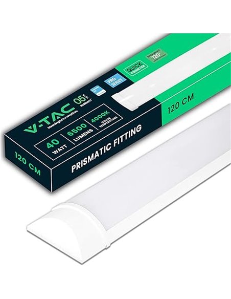 V-TAC Pantalla LED Luminaria 120 CM - 40W - Chip Samsung - Lámpara Rectangular 4300 Lumen IP20 para Pared, Garaje, Tienda - Tubo