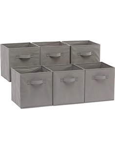 Amazon Basics Foldable Fabric Storage Bins with Handles, 10.5 x 10.5 x 11 Inches, Grey, Pack of 6