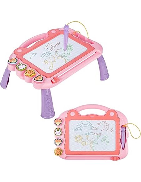 Pizarra Magnética Infantil,Pizarra de Dibujo Mágica de Colores con 4 sellos Magnéticos y 1 lápiz Capacitivo, Almohadilla Borrabl