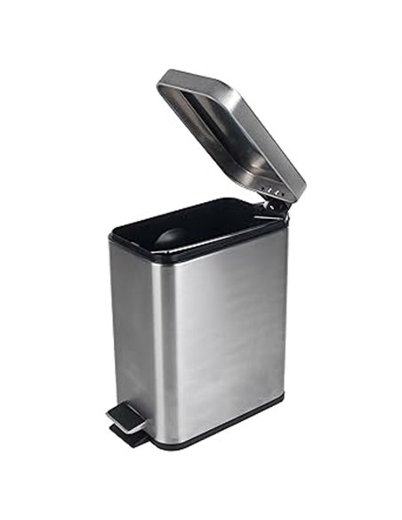 Beldray, acero inoxidable, Cubo de basura rectangular con pedal y tapa de cierre suave, 5 litros, LA041173SS, 5L