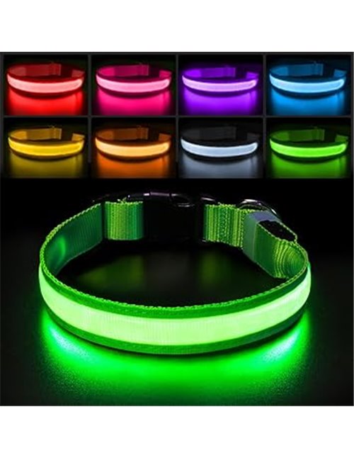 PcEoTllar Collar Luz para Perro Recargable, Collar LED Impermeable con 7 Colores Ajustable para Perros Pequeños, Medianos y Gran