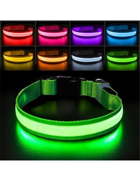 PcEoTllar Collar Luz para Perro Recargable, Collar LED Impermeable con 7 Colores Ajustable para Perros Pequeños, Medianos y Gran
