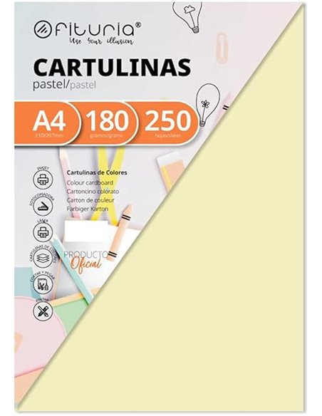Pack 250 Cartulinas Color Crema Tamaño A4 180g