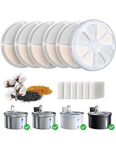 6 Piece Water Fountain Filter, FEELNEEDY Replacement Filters for Cat Water Fountain 3.2L & 3.5L, Cotton & Resin Activated Carbon