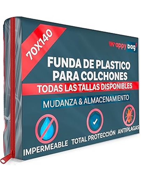 WRAPPYBAG – Funda Protectora Opaca de Plástico para Colchones – 5 Tamaños Disponibles – Saco de Almacenamiento Impermeable y Res
