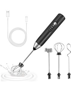 espumador de leche, Incluye 3 Cabezales batidora, USB Recargable espumadera de leche electrico, 3 velocidades ajustable batidor 