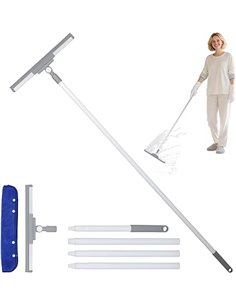 Romon Glass Cleaner, Window Cleaner Scraper with Telescopic Handle 136 cm with Silicone Brush and Microfiber Cloths, Window Clea