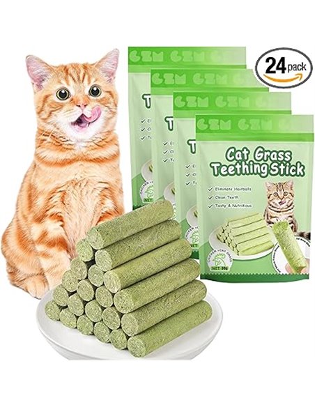 OSDUE Golosina de Hierba Gatera para Gatos,120g Palillos de Hierba gatera para Gatos Palillo Masticable de Hierbas para Gato, 24