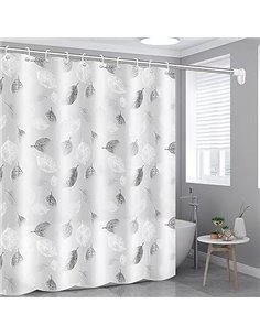 Cortina de Baño y Ducha Impermeable Antimoho, Patrón de Hojas, para Baño Familiar y Hotel, 180 X 200cm