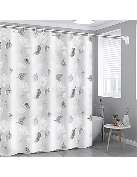 Cortina de Baño y Ducha Impermeable Antimoho, Patrón de Hojas, para Baño Familiar y Hotel, 180 X 200cm