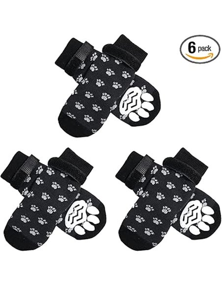 3 Pares Calcetines Antideslizantes Interiores para Perros, Protectores de Patas para Perros con Correas Ajustables, Calcetines A