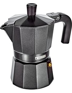 Monix Vitro Noir | Cafetera Italiana de Aluminio 3 Tazas, Apta para Vitrocerámica, Gas y Eléctrica, NO Apta para Inducción, Mang