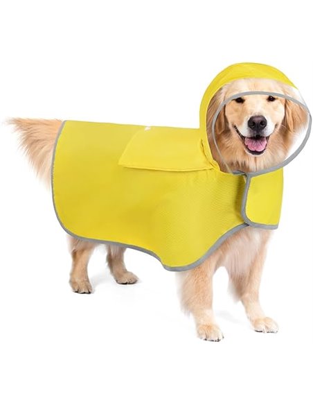 Impermeable para Perros, Chubasquero para Perros con Capucha con Agujero para Arnés, Tira Reflectante,Bolsillos para Perros pequ