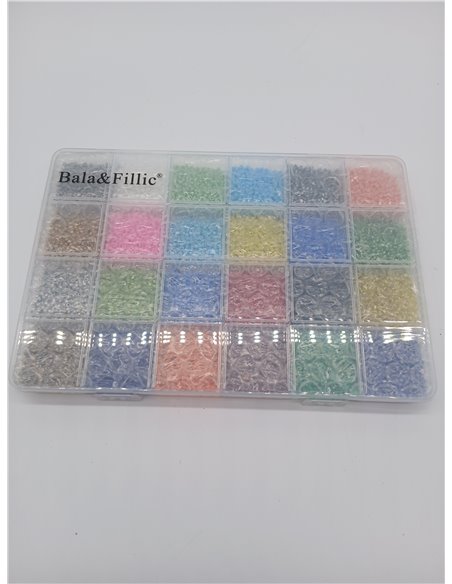 Bala&Fillic Tamaño 11/0, cuentas de cristal surtidas multicolores para hacer pulseras (aproximadamente 15600 piezas, 24 colores,