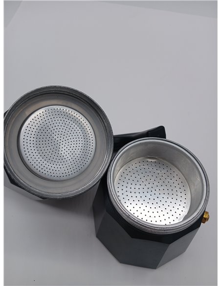 Monix Vitro Noir | Cafetera Italiana de Aluminio 6 Tazas, Apta para Vitrocerámica, Gas y Eléctrica, NO Apta para Inducción, Mang