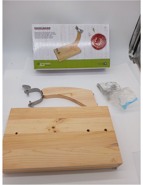Fackelmann Ham Stand with Removable Drawer with Ham Knife, Chaira and Peeling Knife, Fresh Design, Pine Wood and Stainless Steel