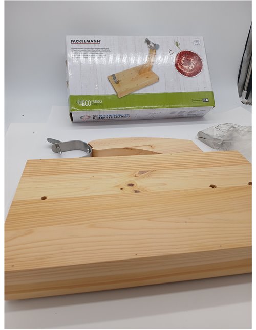 Fackelmann Ham Stand with Removable Drawer with Ham Knife, Chaira and Peeling Knife, Fresh Design, Pine Wood and Stainless Steel