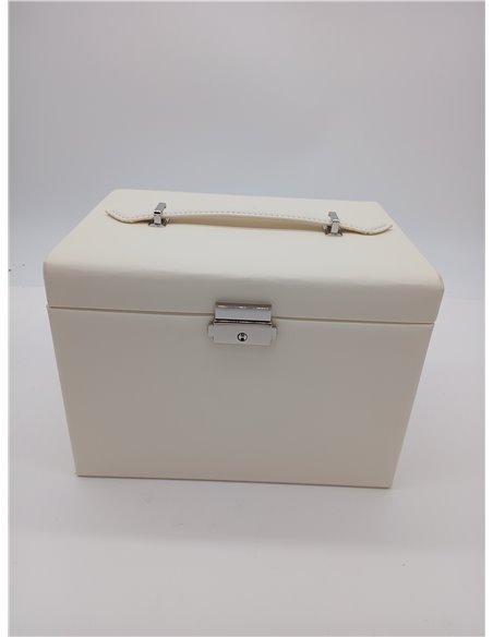 SONGMICS Caja Joyero de 4 Niveles, Caja para Joyas con Asa, 3 Cajones, Espejo, Cerradura, para Viajar, Regalo, Superficie Blanco
