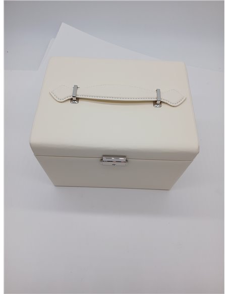SONGMICS Caja Joyero de 4 Niveles, Caja para Joyas con Asa, 3 Cajones, Espejo, Cerradura, para Viajar, Regalo, Superficie Blanco