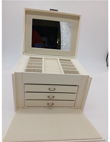SONGMICS Caja Joyero de 4 Niveles, Caja para Joyas con Asa, 3 Cajones, Espejo, Cerradura, para Viajar, Regalo, Superficie Blanco