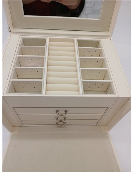 SONGMICS Caja Joyero de 4 Niveles, Caja para Joyas con Asa, 3 Cajones, Espejo, Cerradura, para Viajar, Regalo, Superficie Blanco