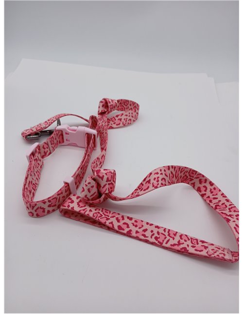 Juego combinado de collar y correa para perro, patrón de leopardo, material de poliéster, correa a juego de 150 cm, para perros 