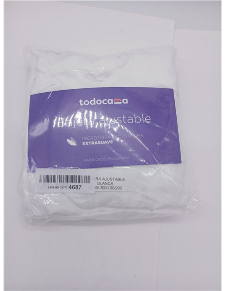 Todocama - Sábana Bajera Ajustable de Microfibra cepillada Extra Suave. (Cama 80 x 190/200cm, Blanca)