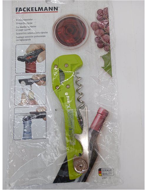 Fackelmann Sacacorchos de Camarero con Corta Cápsulas, Sacacorchos Manual, Sacacorchos Clásico, Accesorios para Vino, Abridor de