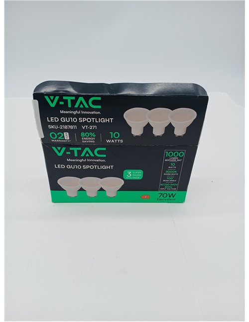 V-TAC 3x Bombillas LED GU10 - Alta Luminosidad 10W (Equivalente a 70W) - 1000 Lumen - Cubierta Satinada - Bombilla Máxima Eficie