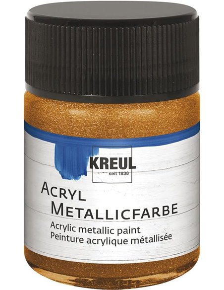 KREUL 77583 Pintura acrílica metálica a base de agua, cremosa opaca, de secado rápido y desvanecimiento, 1.7 fl oz de vidrio dor