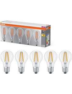 OSRAM LED Filament Lamp Base A60 Bulb Shape 7W 827, 2700K Warm White, E27, Clear, 806 lm, Shock and Vibration Resistant [Energy 