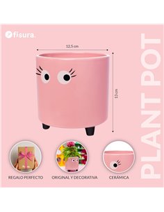 fisura - Macetero Original con Diseño de Ojos. Macetero Decorativo Interior. Maceta de Cerámica Rosa para Flores y Suculentas. 