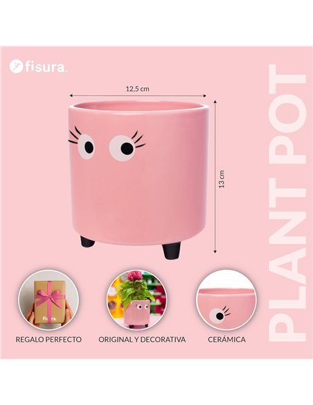fisura - Macetero Original con Diseño de Ojos. Macetero Decorativo Interior. Maceta de Cerámica Rosa para Flores y Suculentas. 