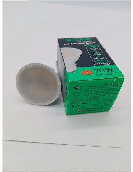 V-TAC Bombilla LED GU10-10W (Equivalente a 70W) - 1000 Lumen - 4000K Blanco Neutro - Apertura del Haz de Luz 100° cubierta satin