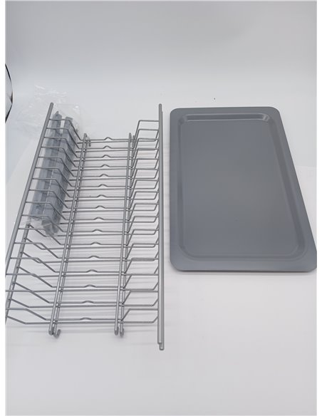 Kit Escurridor de Platos y Vasos de Acero con Bandeja Recoge Aguas para Mueble de Cocina, Ancho 465 mm