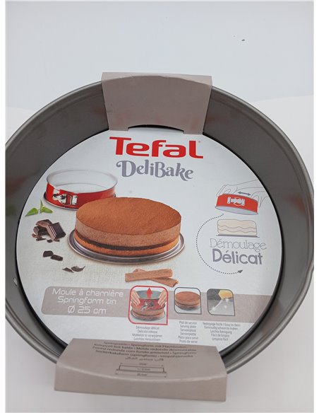 Tefal Delibake J16413 Molde tarta redondo 25 cm, forma redonda desmontable y con gran fondo, revestimiento antiadherente, fácil 