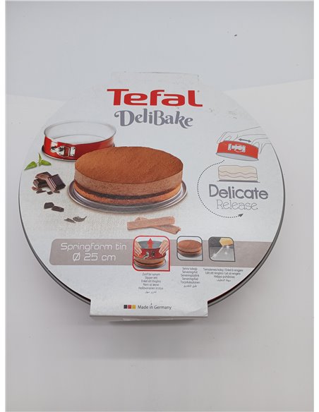 Tefal Delibake J16413 Molde tarta redondo 25 cm, forma redonda desmontable y con gran fondo, revestimiento antiadherente, fácil 