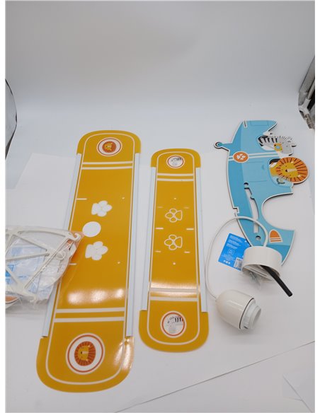 DALBER, Lámpara infanil de techo para niños, colgante avión León modelo 54602, E27-15W, azul, lámparas infantiles, luz segura e 