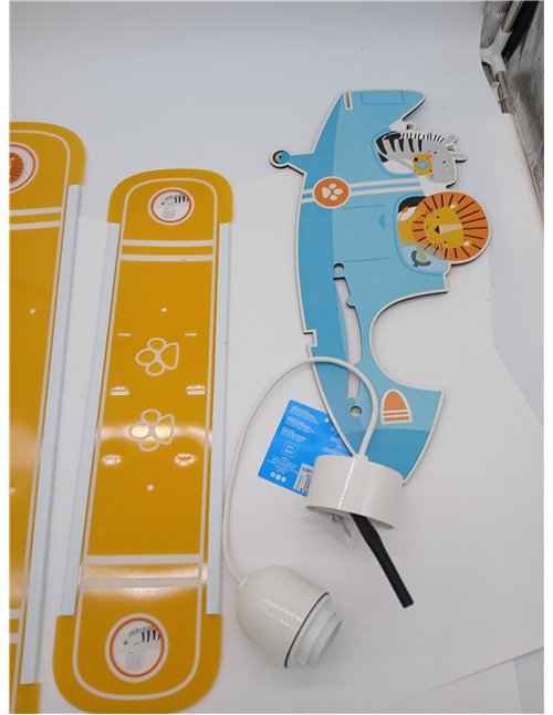 DALBER, Lámpara infanil de techo para niños, colgante avión León modelo 54602, E27-15W, azul, lámparas infantiles, luz segura e 