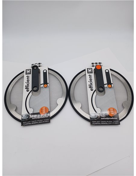 BRA Efficient | Tapa Antisalpicaduras 24-26-28 cm, Malla Acero Inoxidable 18/10 y Silicona, Libre de BPA, Mango plegable de baqu
