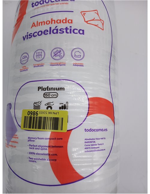 Todocama - Almohada viscoelástica, antiácaros y antibacterias. Tejido Platinium Suave, Fresco y Transpirable. Núcleo termorregul