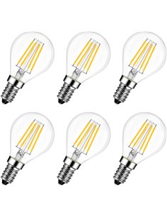 LVWIT Bombillas Golf de Filamento LED E14 (Casquillo Fino) - 4W equivalente a 40W, 470 lúmenes, Color blanco cálido 2700K. Bombi